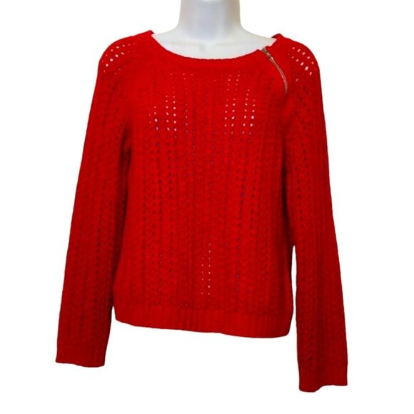 AMERICAN EAGLE Red Sweater Open Cable Weave Pullover with Zipper Layering Size M - Picture 1 of 6